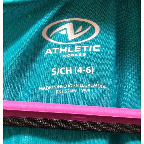 ATHLETIC WORKS GIRLS SMALL 4-6 GREEN SHIRT CORE ACTIVE BASIC SOLID V-NECK PLAIN - Picture 3 of 6